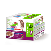 Natural Trainer Cat Multipack Steril. Adult, vrečka - tuna, govedina - 12 x 85 g